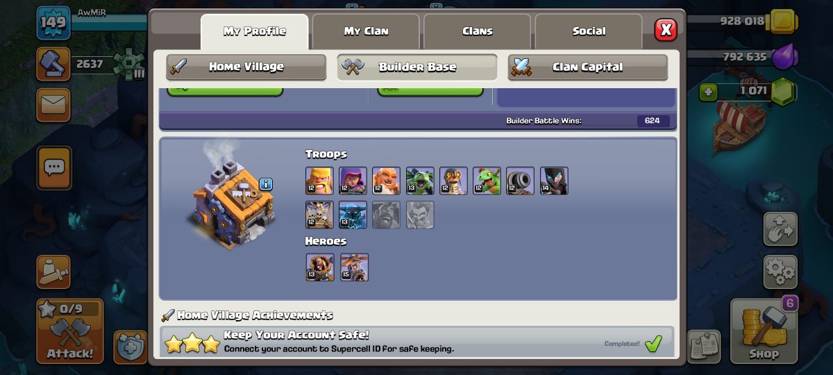 اکانت کلش اف کلنز تاون هال 13 کد 2001 2