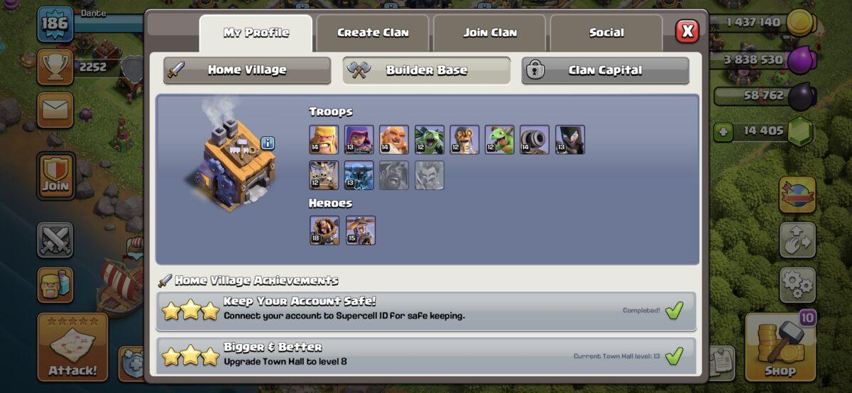 اکانت کلش اف کلنز تاون هال 13 کد 2008 3