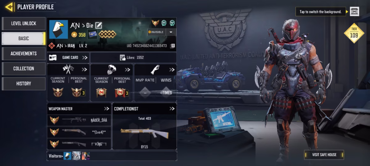 اکانت کالاف دیوتی موبایل کد 1275 4